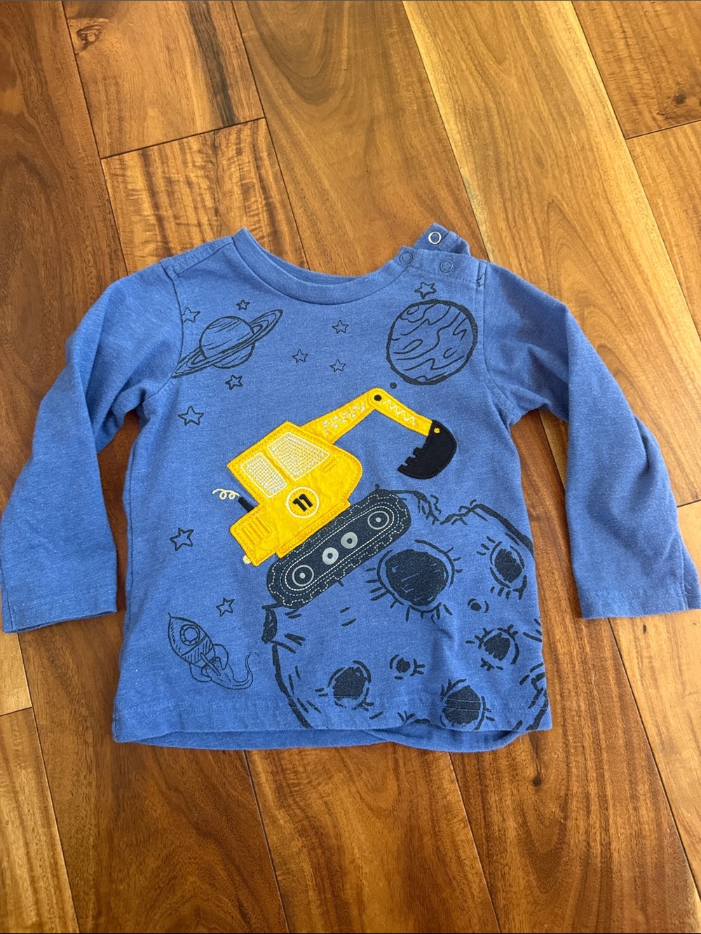 Kids Headquarters Blue Long-Sleeve Tee with Yellow Excavator Patch